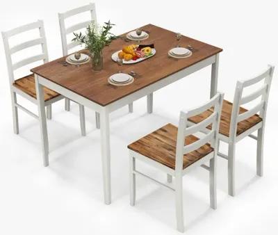 5-Piece Wooden Dining Set with Rectangular Table and 4 Chairs-Coffee and White