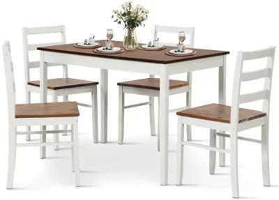 5-Piece Wooden Dining Set with Rectangular Table and 4 Chairs-Coffee and White