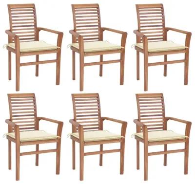 vidaXL Dining Chairs 6 pcs with Cream Cushions Solid Teak Wood