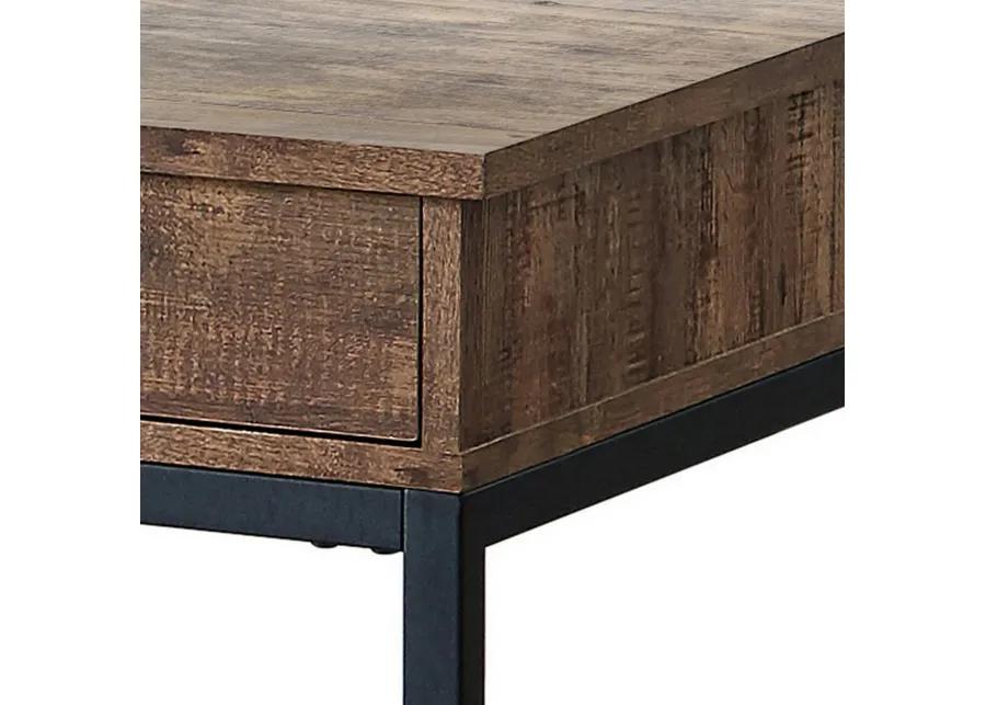 24 Inch Side End Table, Rectangular Tabletop, Single Drawer, Rustic Brown-Benzara