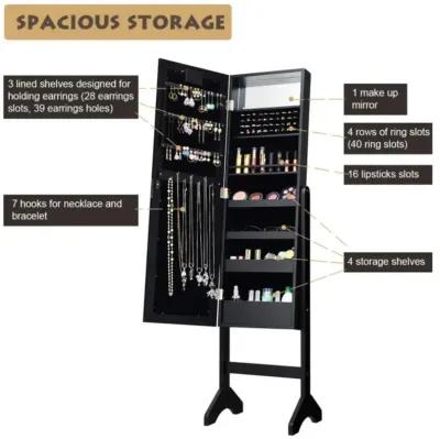 Hivvago Mirrored Jewelry Cabinet Armoire Organizer w/ LED lights