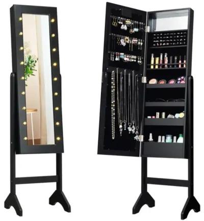 Hivvago Mirrored Jewelry Cabinet Armoire Organizer w/ LED lights