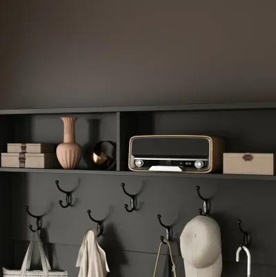 68.5 in. Black Wood 3-in-1 Hall Tree Coat Rack Storage Bench with 7-Metal Double Hooks and Shelves