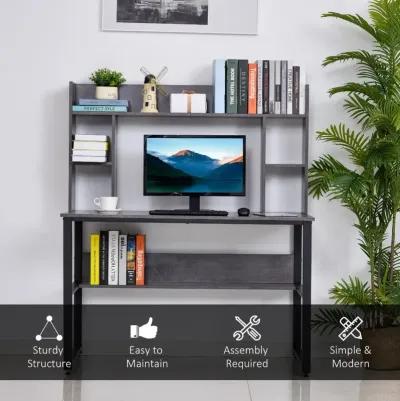 Grey Wood Home Office: Computer Desk with Hutches and Shelves