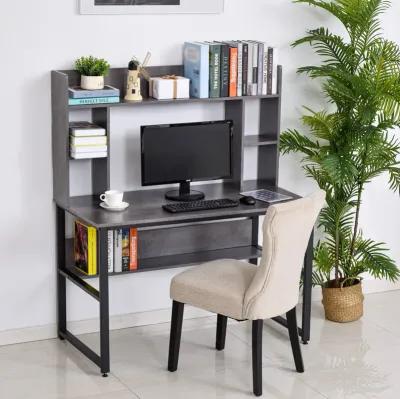 Grey Wood Home Office: Computer Desk with Hutches and Shelves