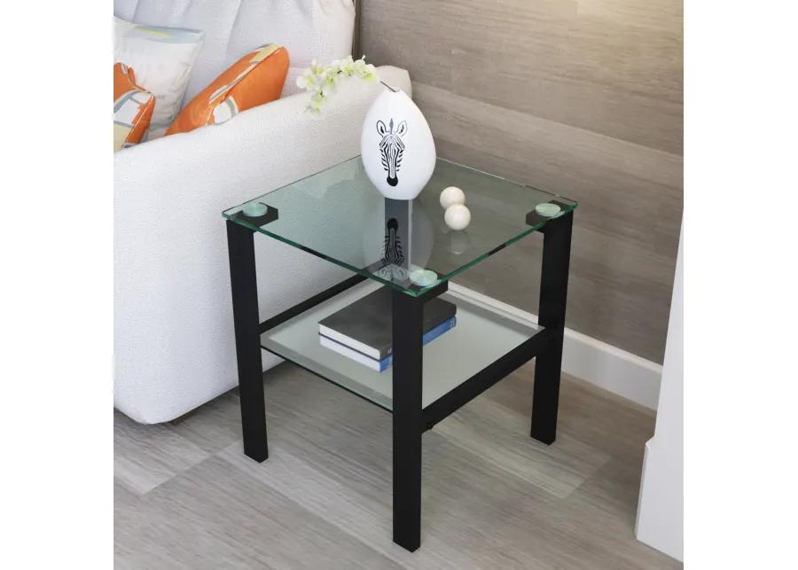 Set of 2 Glass Two Layer Tea Table - Small Round Table for Bedroom or Living Room