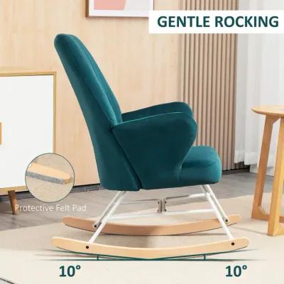 Blue Living Room Rocker: Upholstered Wingback Glider Chair