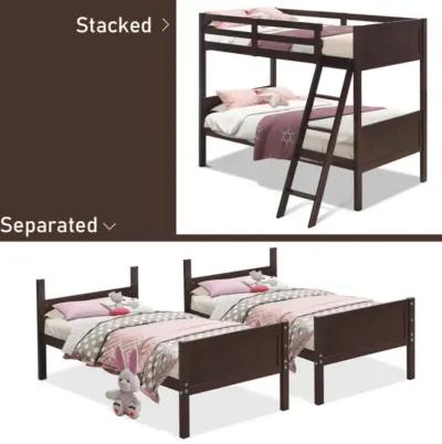 Hivvago Wooden Twin Over Twin Bunk Beds with Ladder and Safety Rail