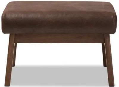 Baxton Studio Bianca Mid Century Walnut Distressed Faux Leather Effect Ottoman