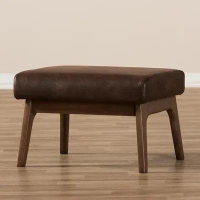 Baxton Studio Bianca Mid Century Walnut Distressed Faux Leather Effect Ottoman