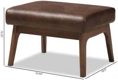 Baxton Studio Bianca Mid Century Walnut Distressed Faux Leather Effect Ottoman