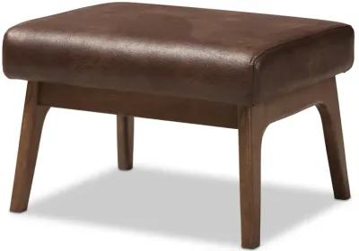 Baxton Studio Bianca Mid Century Walnut Distressed Faux Leather Effect Ottoman