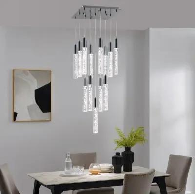 Sparkling Night Chandelier Chrome Metal and Acrylic 13 LED Light Dimmable