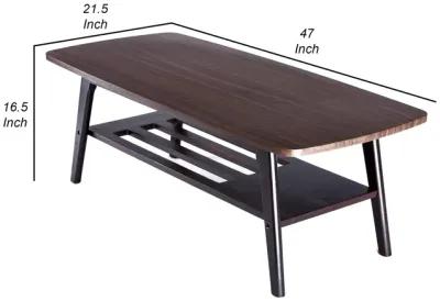 Gala 47 Inch Modern Wood Coffee Table with Bottom Shelf, Espresso Brown-Benzara