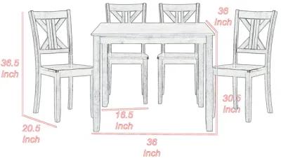 Ivy 5 Piece Dining Set, Square Top Table, 4 X Back Chairs, Brown Solid Wood - Benzara