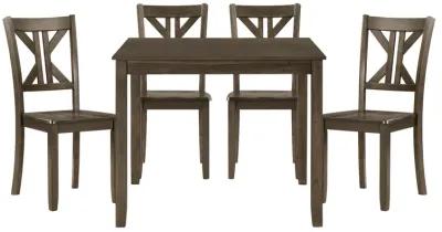 Ivy 5 Piece Dining Set, Square Top Table, 4 X Back Chairs, Brown Solid Wood - Benzara