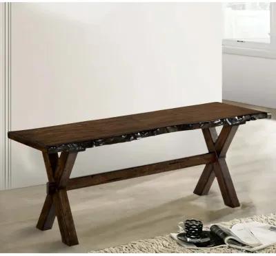 Naef 54 Inch Wood Dining Bench, Walnut Brown, Live Edges, Angled Legs -Benzara