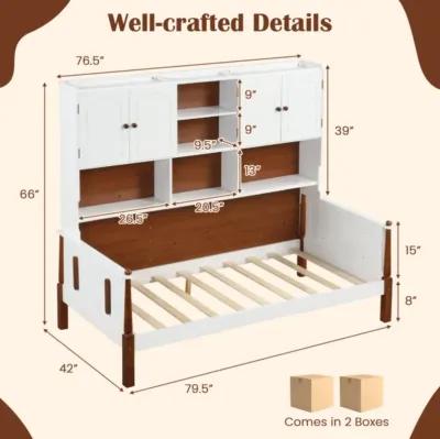 Hivvago Twin Bed with Bookcase with Shelves and  Wooden Slat Support No Box Spring Needed for Living Room Bedroom