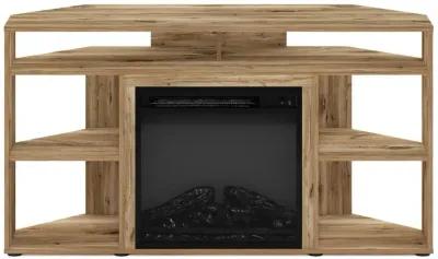 Jensen Corner TV Stand with Fireplace for TV up to 55 Inches, Flagstaff Oak