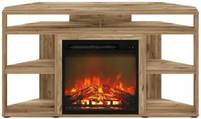 Jensen Corner TV Stand with Fireplace for TV up to 55 Inches, Flagstaff Oak