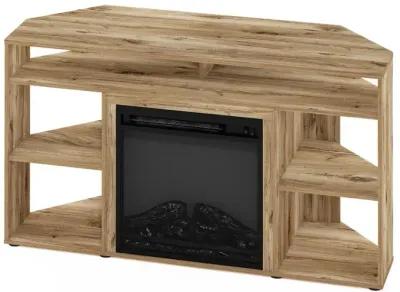 Jensen Corner TV Stand with Fireplace for TV up to 55 Inches, Flagstaff Oak