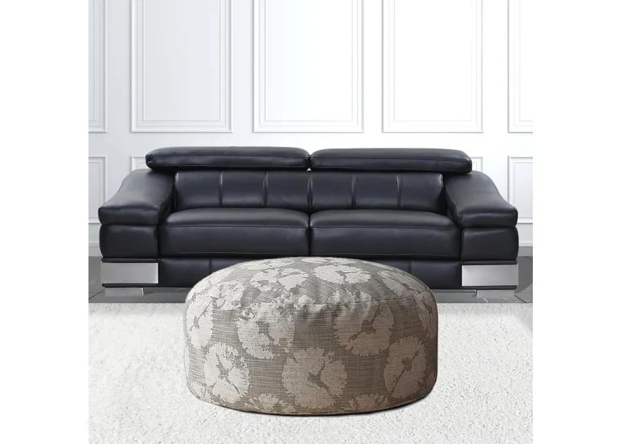 Homezia 24" Grey Canvas Round Floral Pouf Ottoman