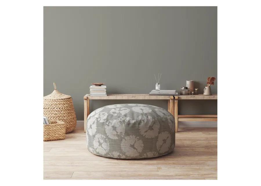 Homezia 24" Grey Canvas Round Floral Pouf Ottoman