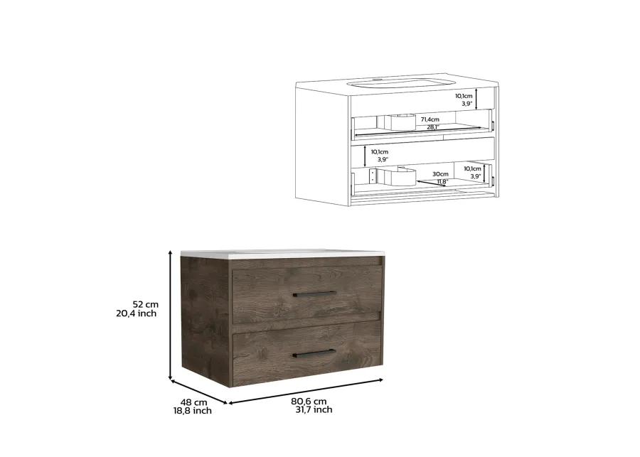 DEPOT E-SHOP Floating Vanity Bathroom 20.4H" with 2 Drawer Organizers, Dark Brown / White