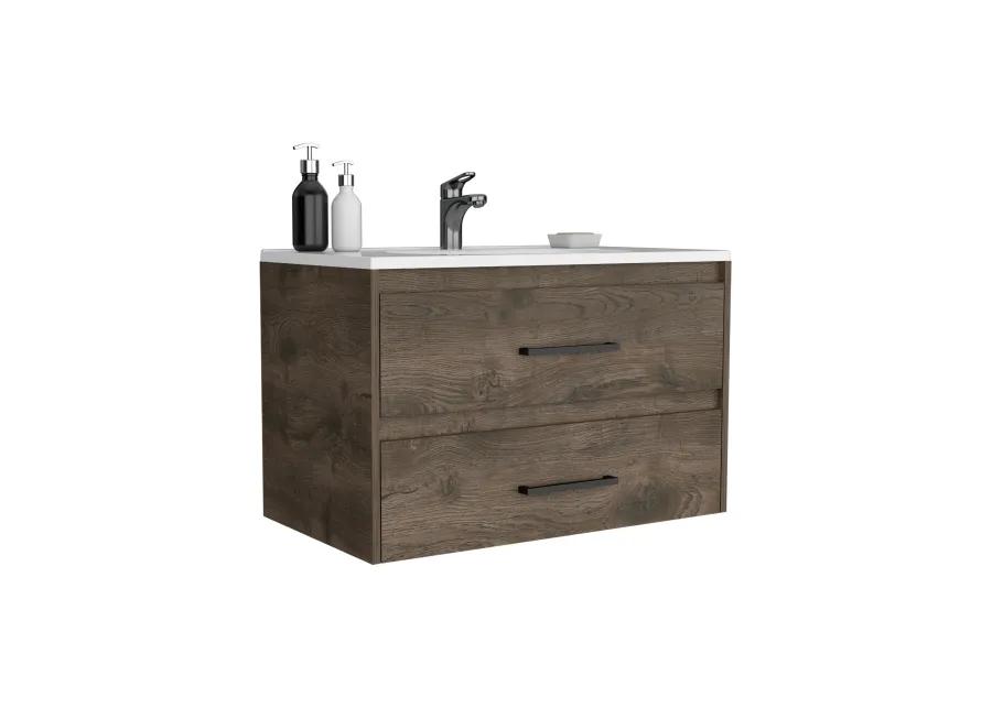 DEPOT E-SHOP Floating Vanity Bathroom 20.4H" with 2 Drawer Organizers, Dark Brown / White