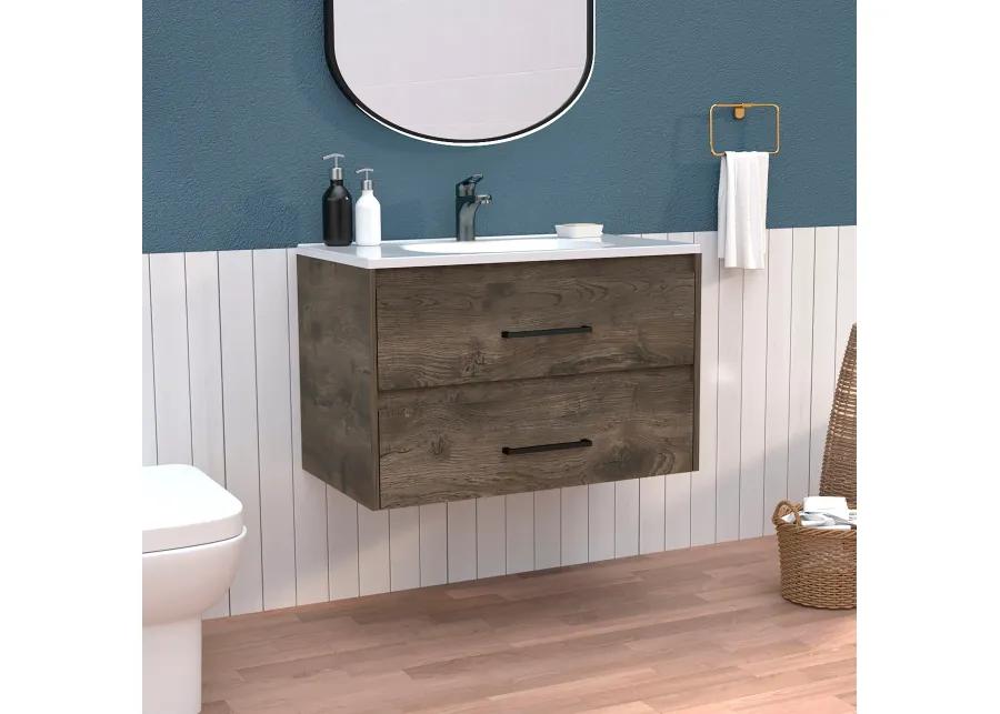 DEPOT E-SHOP Floating Vanity Bathroom 20.4H" with 2 Drawer Organizers, Dark Brown / White