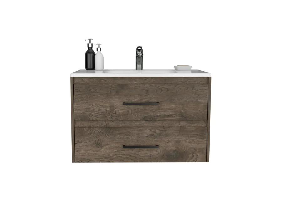 DEPOT E-SHOP Floating Vanity Bathroom 20.4H" with 2 Drawer Organizers, Dark Brown / White