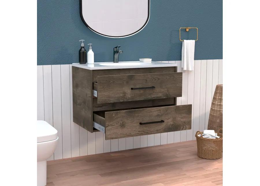 DEPOT E-SHOP Floating Vanity Bathroom 20.4H" with 2 Drawer Organizers, Dark Brown / White