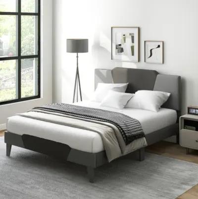 Hivvago Velvet Upholstered Bed Frame with High Headboard