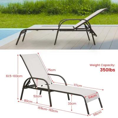 Adjustable Patio Chaise Folding Lounge Chair with Backrest