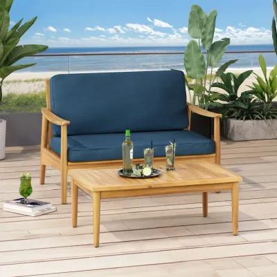 Merax Outdoor Patio Wood Loveseat with Coffee Table Set