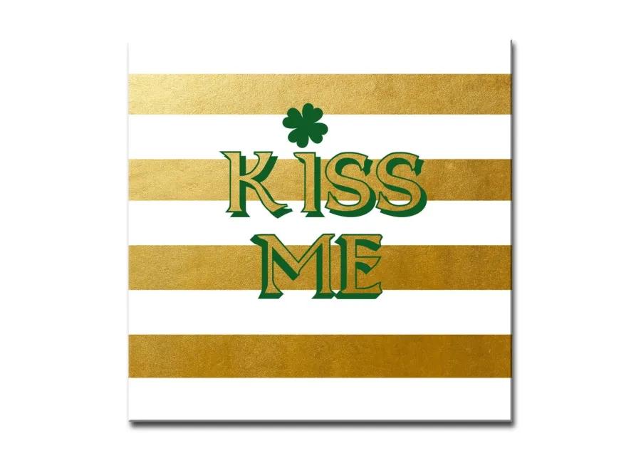 Gold and White "KISS ME" Square Canvas Wall Art 12" x 12"