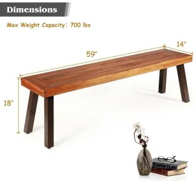 Patio Acacia Wood Dining Bench Seat with Steel Legs