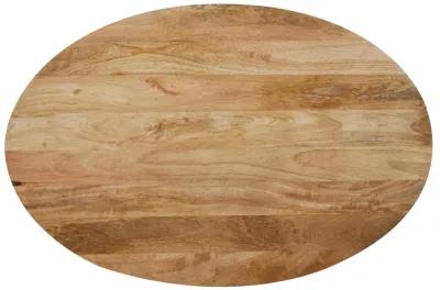 Muna Coffee Table, 36 Inch Oval Top, Handcrafted Mango Wood, Reeded Base with Hidden Storage, Natural Brown