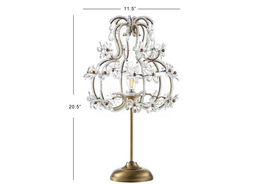 Clara 20.5" Crystal Flower Beaded Girandole Metal/Acrylic LED Table Lamp, Brass Gold/Clear