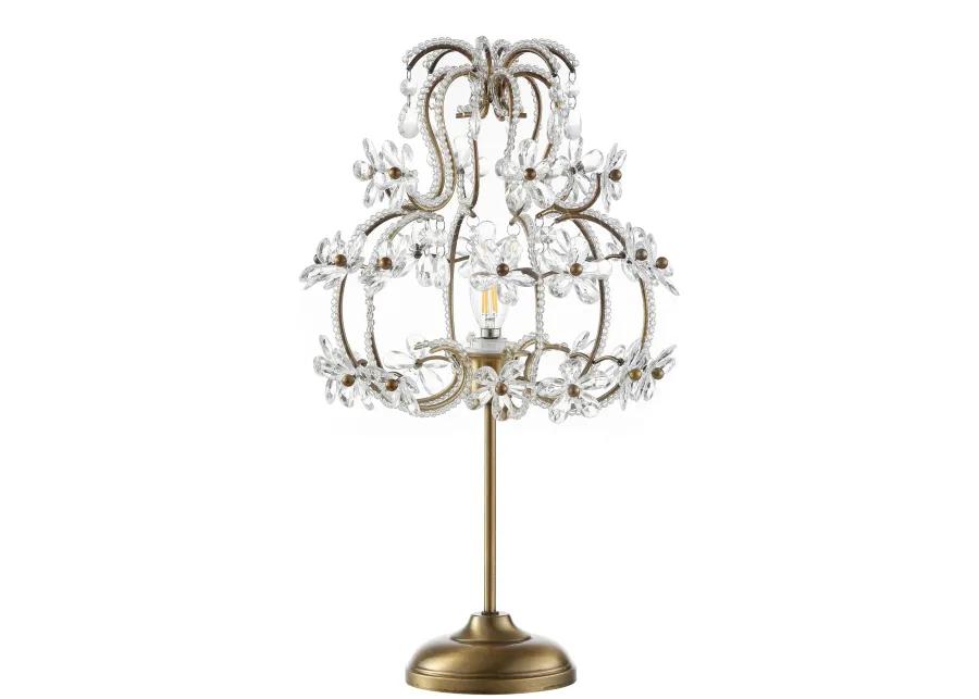 Clara 20.5" Crystal Flower Beaded Girandole Metal/Acrylic LED Table Lamp, Brass Gold/Clear