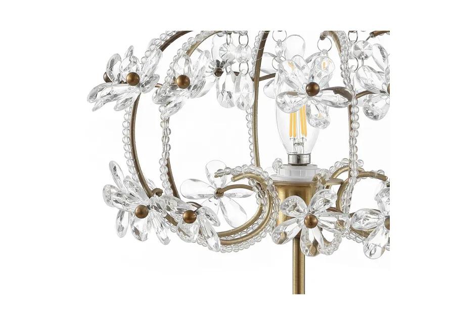 Clara 20.5" Crystal Flower Beaded Girandole Metal/Acrylic LED Table Lamp, Brass Gold/Clear