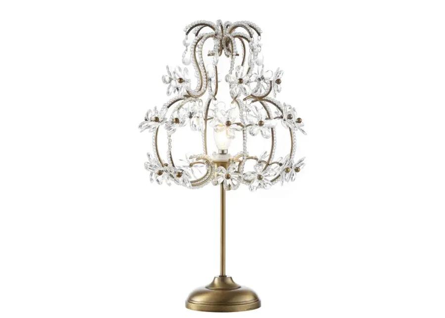 Clara 20.5" Crystal Flower Beaded Girandole Metal/Acrylic LED Table Lamp, Brass Gold/Clear