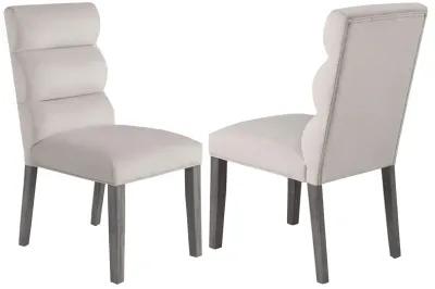 Cary Dining Chair Set of 2, Stone Gray Fabric, Tufted Foam Filled Cushion - Benzara