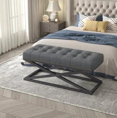 44" Retro Metal Base With Vintage Leather Bed Bench (Dark Grey)