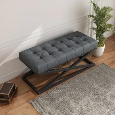 44" Retro Metal Base With Vintage Leather Bed Bench (Dark Grey)