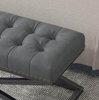 44" Retro Metal Base With Vintage Leather Bed Bench (Dark Grey)