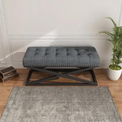 44" Retro Metal Base With Vintage Leather Bed Bench (Dark Grey)