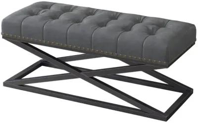 44" Retro Metal Base With Vintage Leather Bed Bench (Dark Grey)