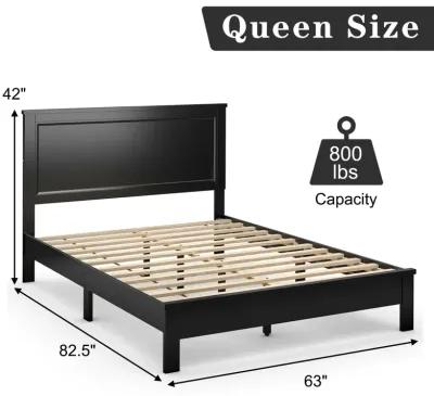 Queen Size Bed Frame Platform Slat High Headboard Bedroom with Rubber Wood Leg