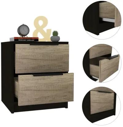 Kaia Nightstand, Two Drawers, Metal Handle - Black Pine